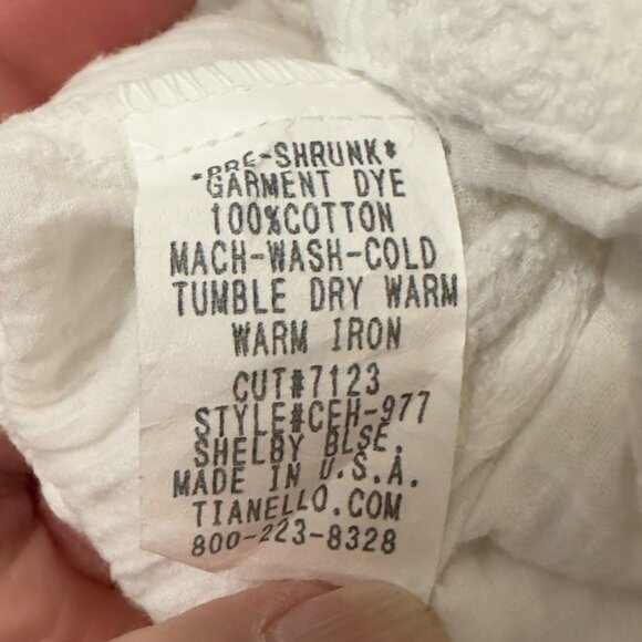 Tianello Shelby Blouse Size S Boho Style Textured Embroidered Cotton Top Pockets - Picture 6 of 6